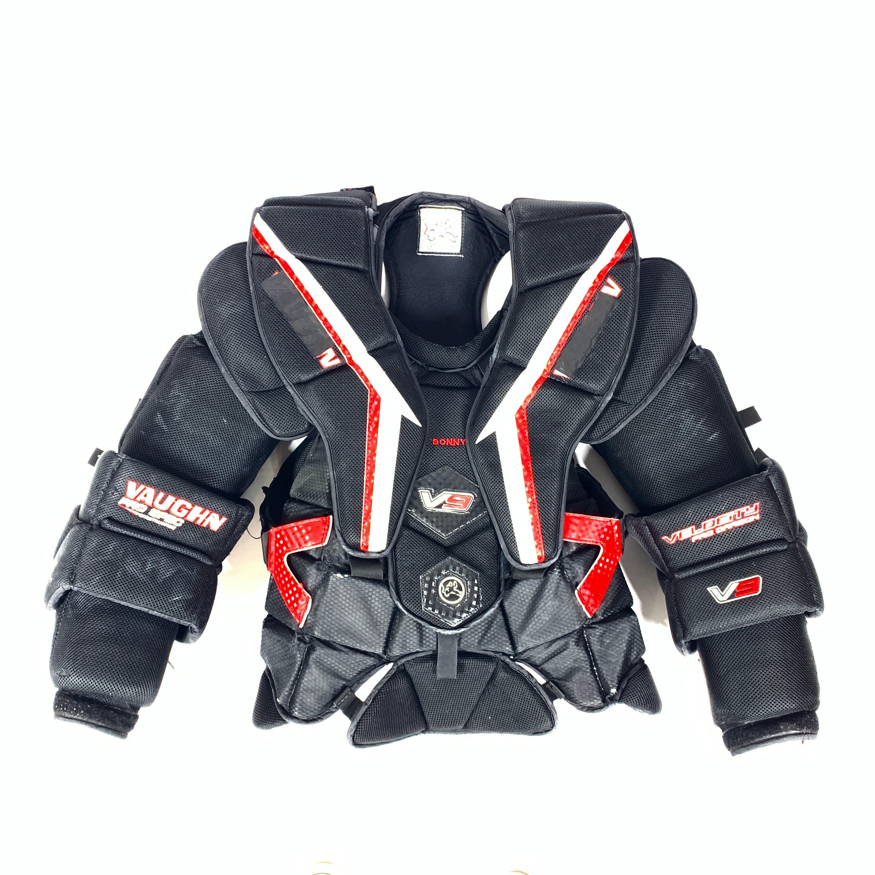 Vaughn Velocity V9 - Plastron de gardien de but Pro Stock d'occasion (noir/rouge)